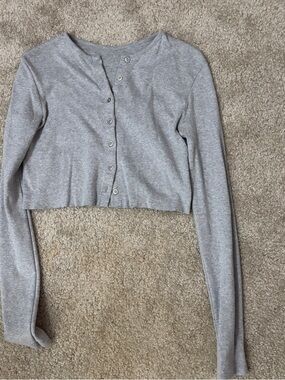 Brandy Melville Gray Button-Down Cropped Top